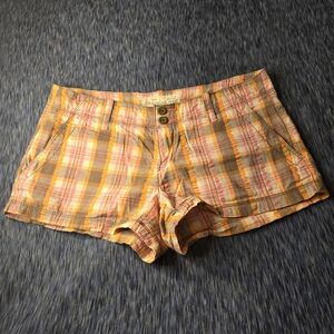 Aeropostale plaid shorty shorts, 5/6 in pink, white, brown, orange, and grey